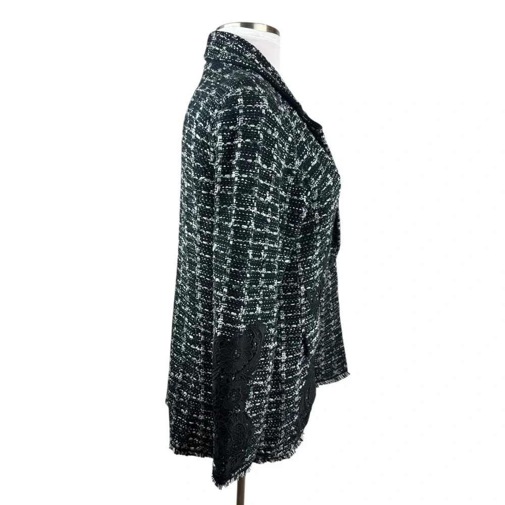 Chico's Tweed Lace Embroidered Metallic Cardigan Jacket Sweater Blazer Size 3 XL - Picture 10 of 16